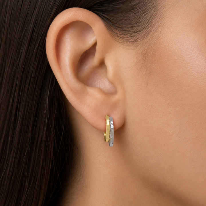 Two Tone Fancy Hoop Earrings, 16.6mm - worn on ear
