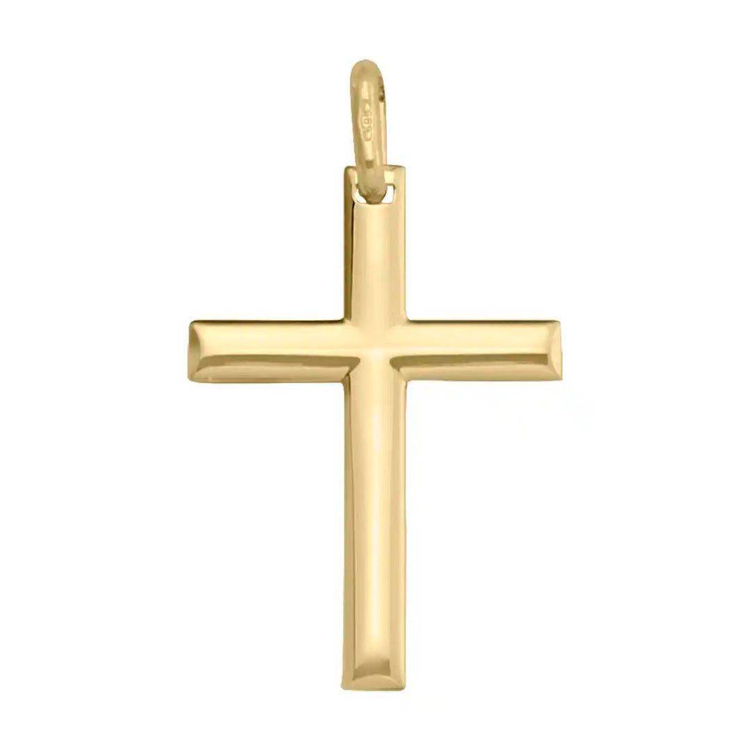 Minimal Latin Yellow Gold Cross Pendant on white background