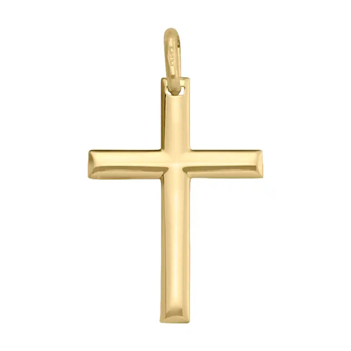 Minimal Latin Yellow Gold Cross Pendant on white background