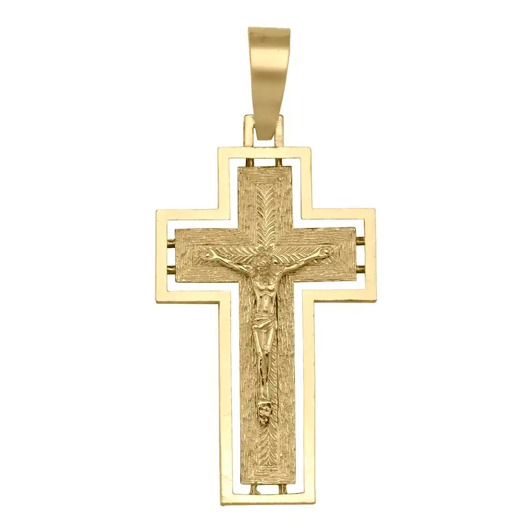 Latin Crucifix Yellow Gold Cross Pendant on white background
