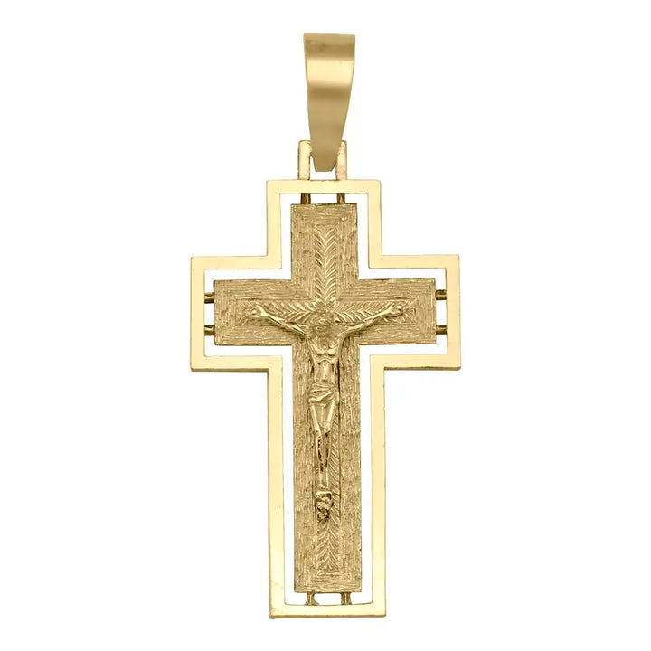 Latin Crucifix Yellow Gold Cross Pendant on white background