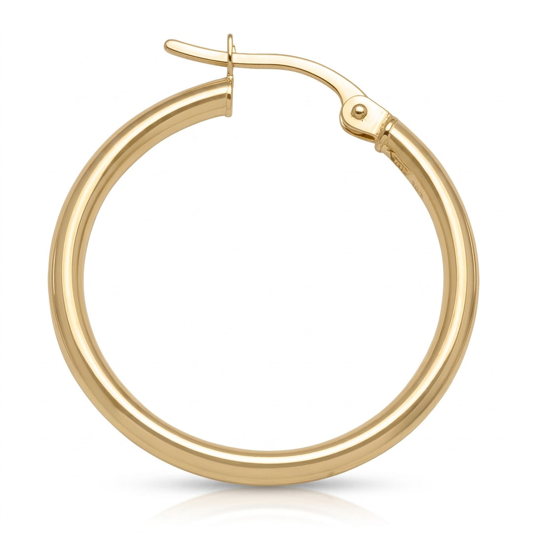 Yellow Gold High Polish Plain 2mm Tube Hoop Earrings, 23.4mm