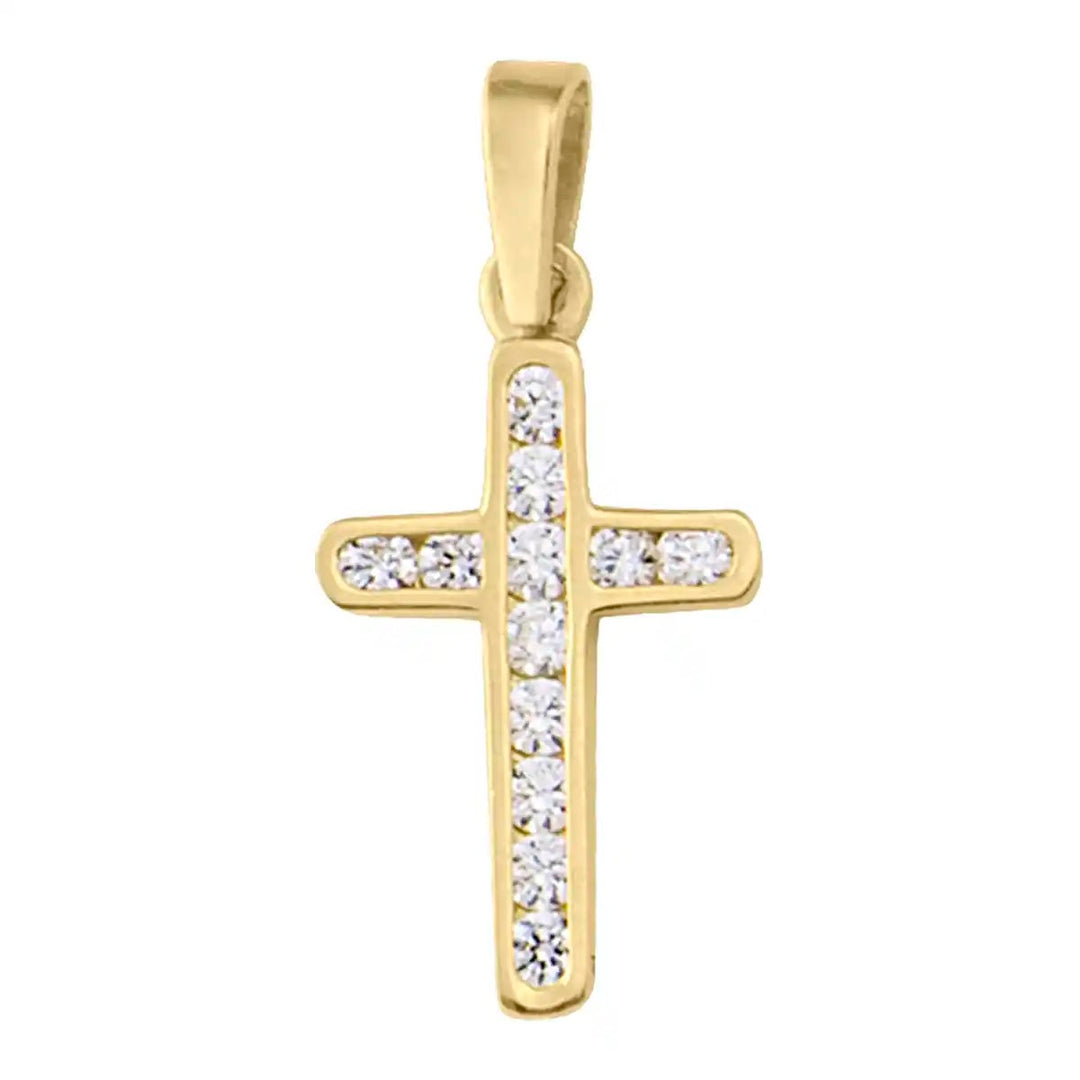 Minimal Latin Yellow Gold Cross Pendant on white background