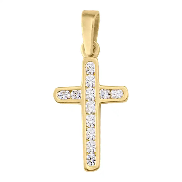 Minimal Latin Yellow Gold Cross Pendant on white background