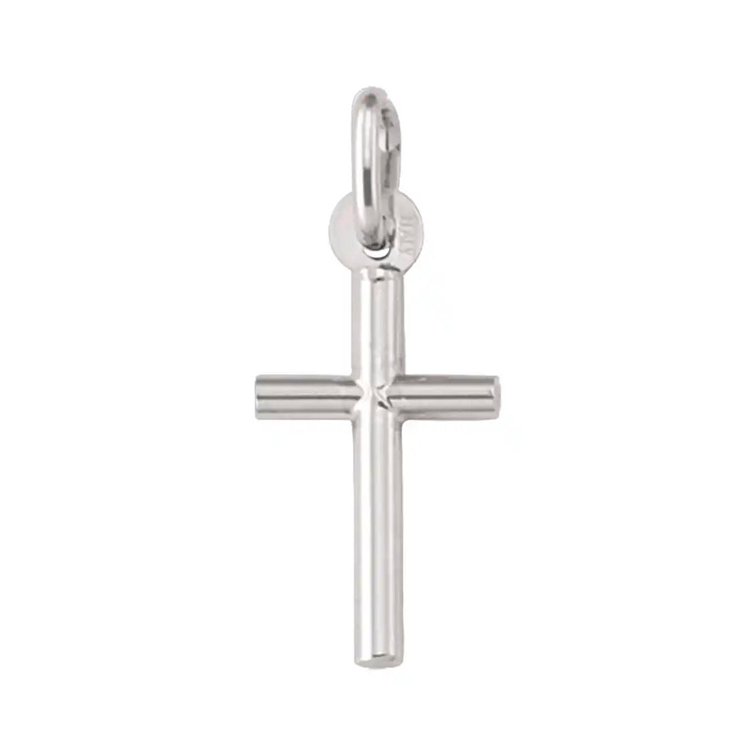 Tubular Latin White Gold Cross Pendant on white background
