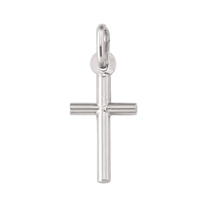 Tubular Latin White Gold Cross Pendant on white background