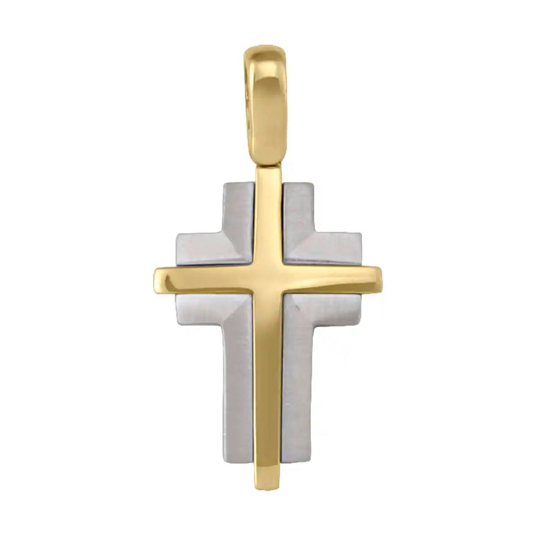 Layered Latin Two-Tone Gold Cross Pendant on white background
