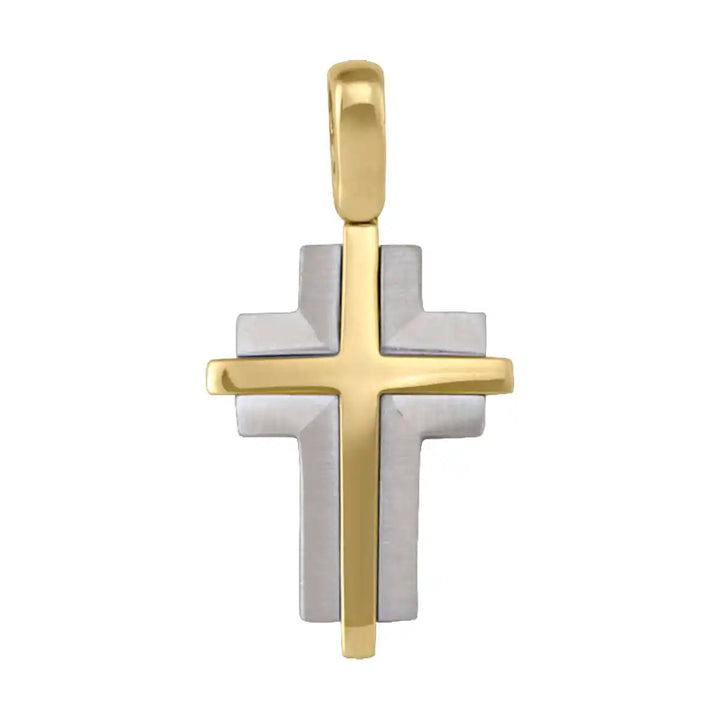 Layered Latin Two-Tone Gold Cross Pendant on white background
