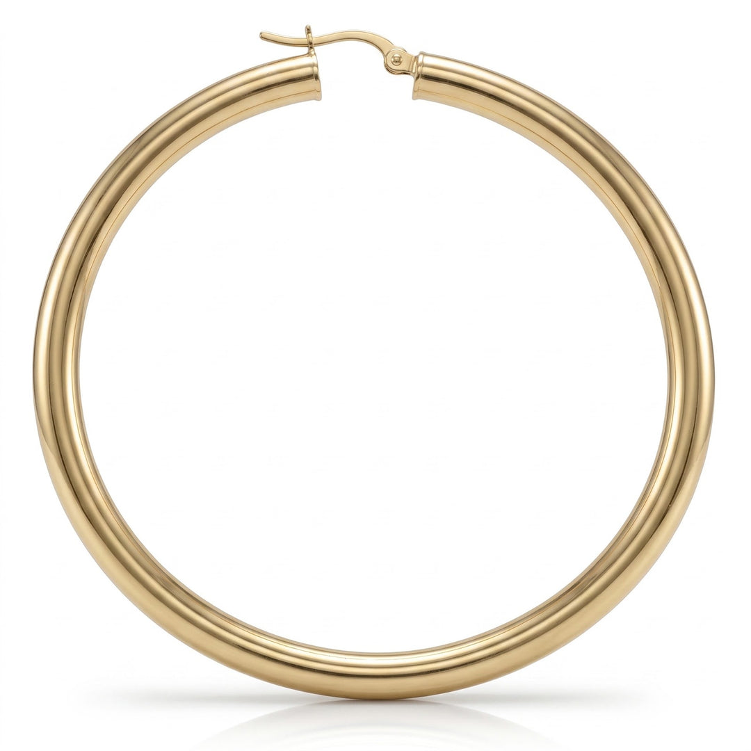 Yellow Gold High Polish Plain 4mm Tube Hoop Earrings, 57mm