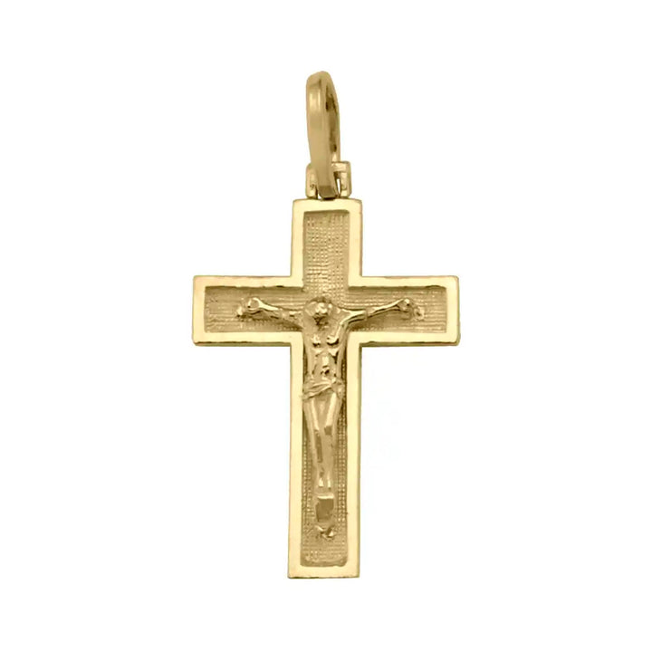 Latin Crucifix White Gold Cross Pendant on white background