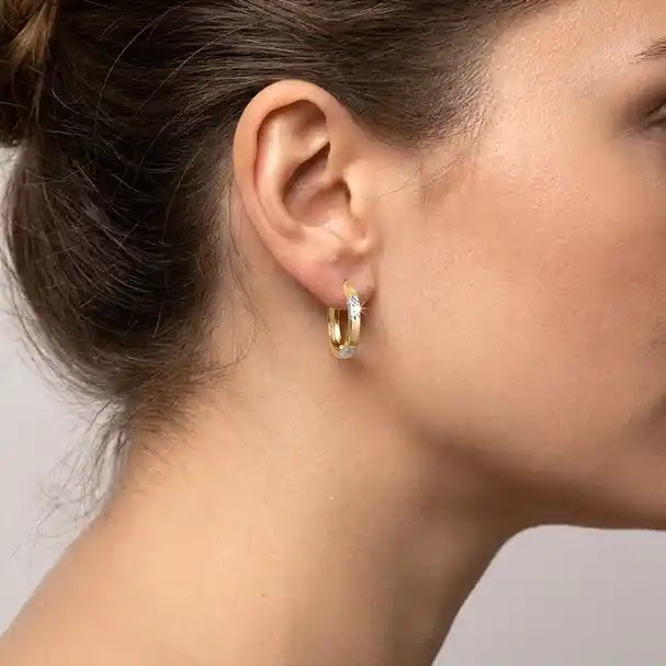 Two Tone Fancy Hoop Earrings, 20mm - worn on ear