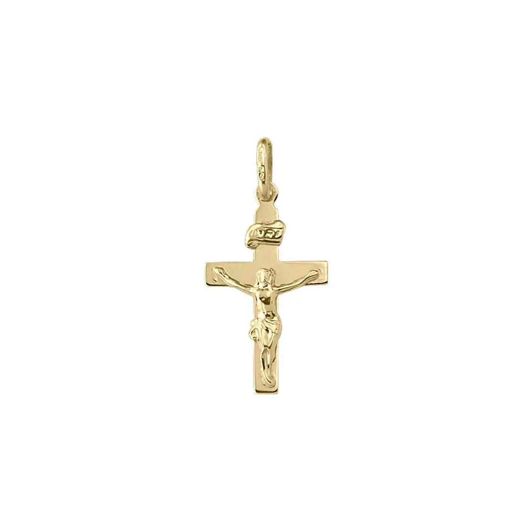 Latin Crucifix Yellow Gold Cross Pendant on white background