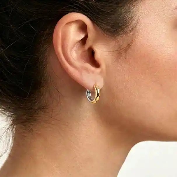 White Gold Half Ball High Polish Stud Earrings - worn on ear