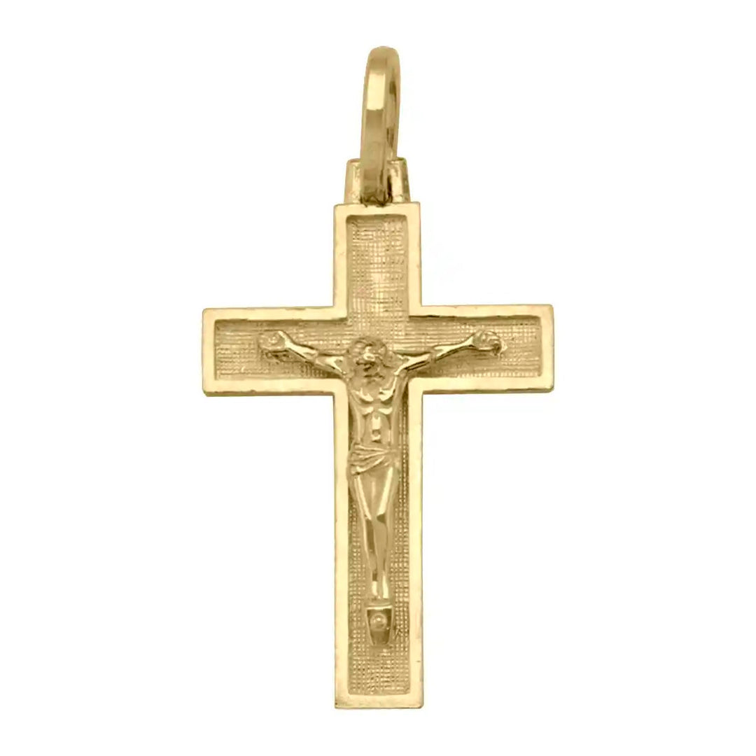 Latin Crucifix Yellow Gold Cross Pendant on white background