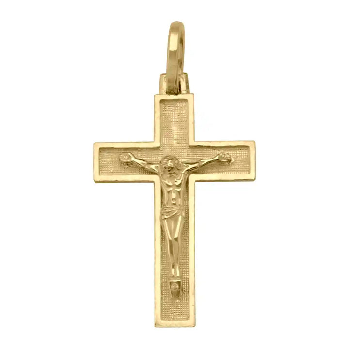 Latin Crucifix Yellow Gold Cross Pendant on white background