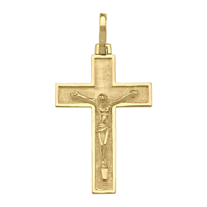 Latin Crucifix Yellow Gold Cross Pendant on white background