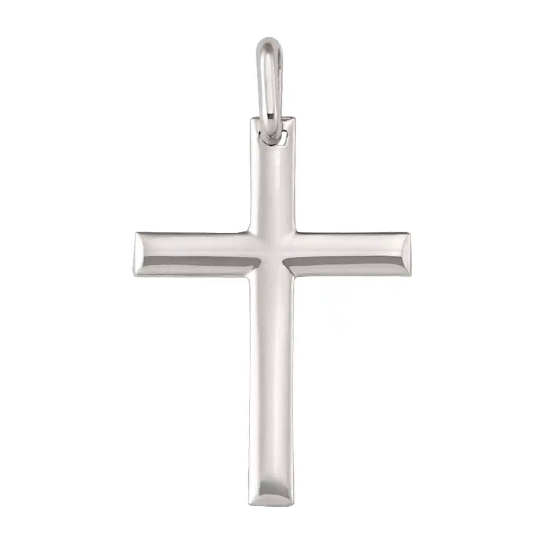 Minimal Latin White Gold Cross Pendant on white background