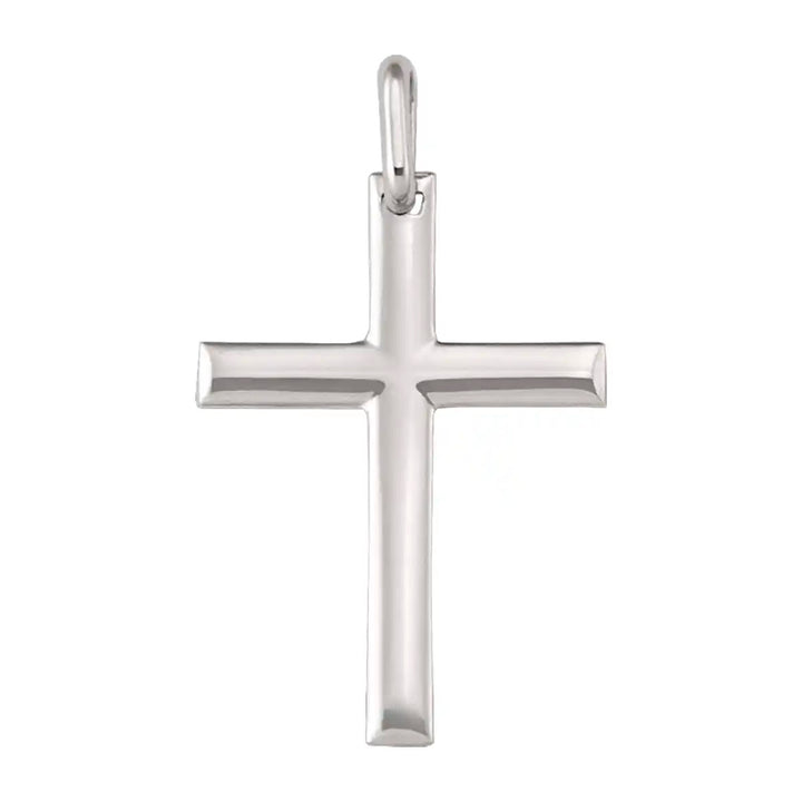 Minimal Latin White Gold Cross Pendant on white background