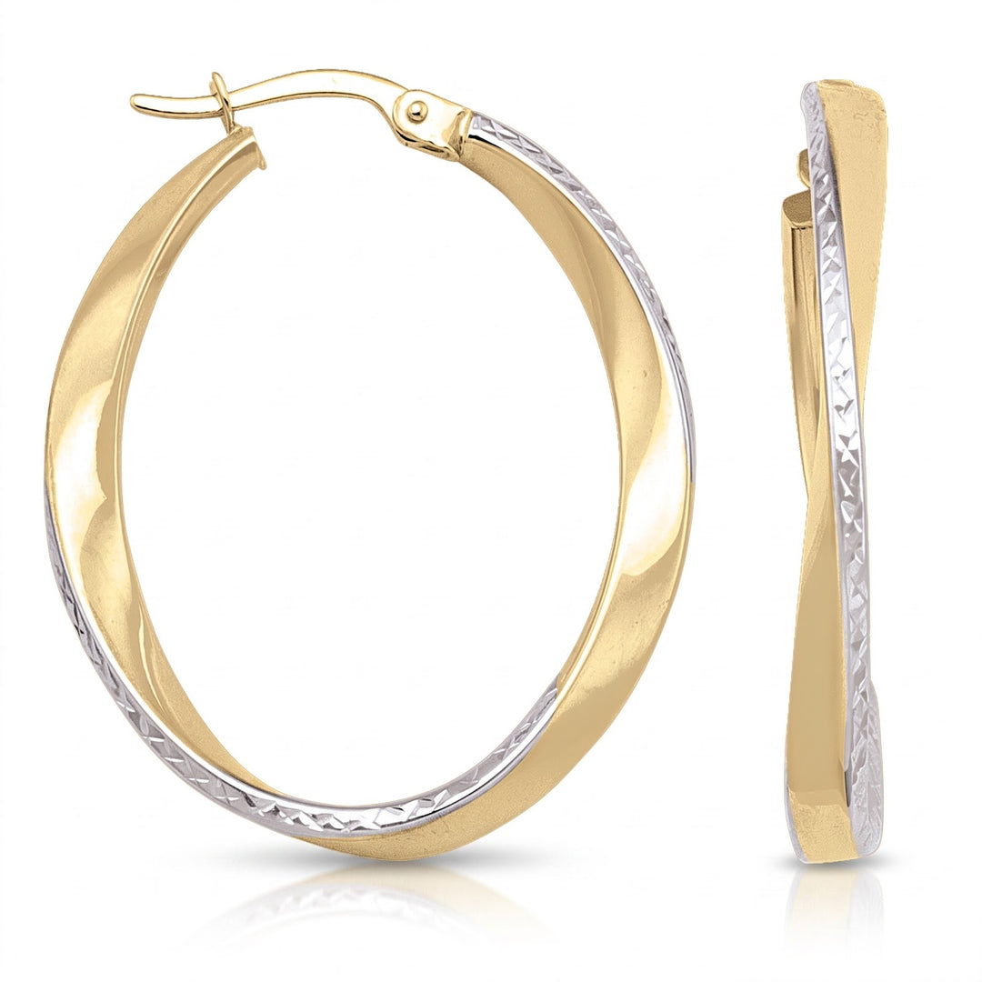 Two Tone Fancy Oval Hoop Earrings, 26mm