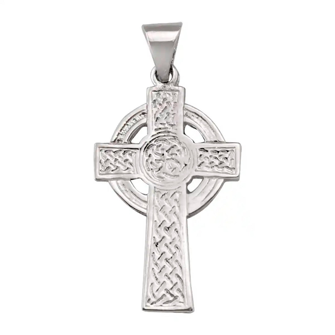 Heritage Celtic White Gold Cross Pendant on white background