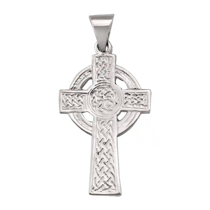 Heritage Celtic White Gold Cross Pendant on white background
