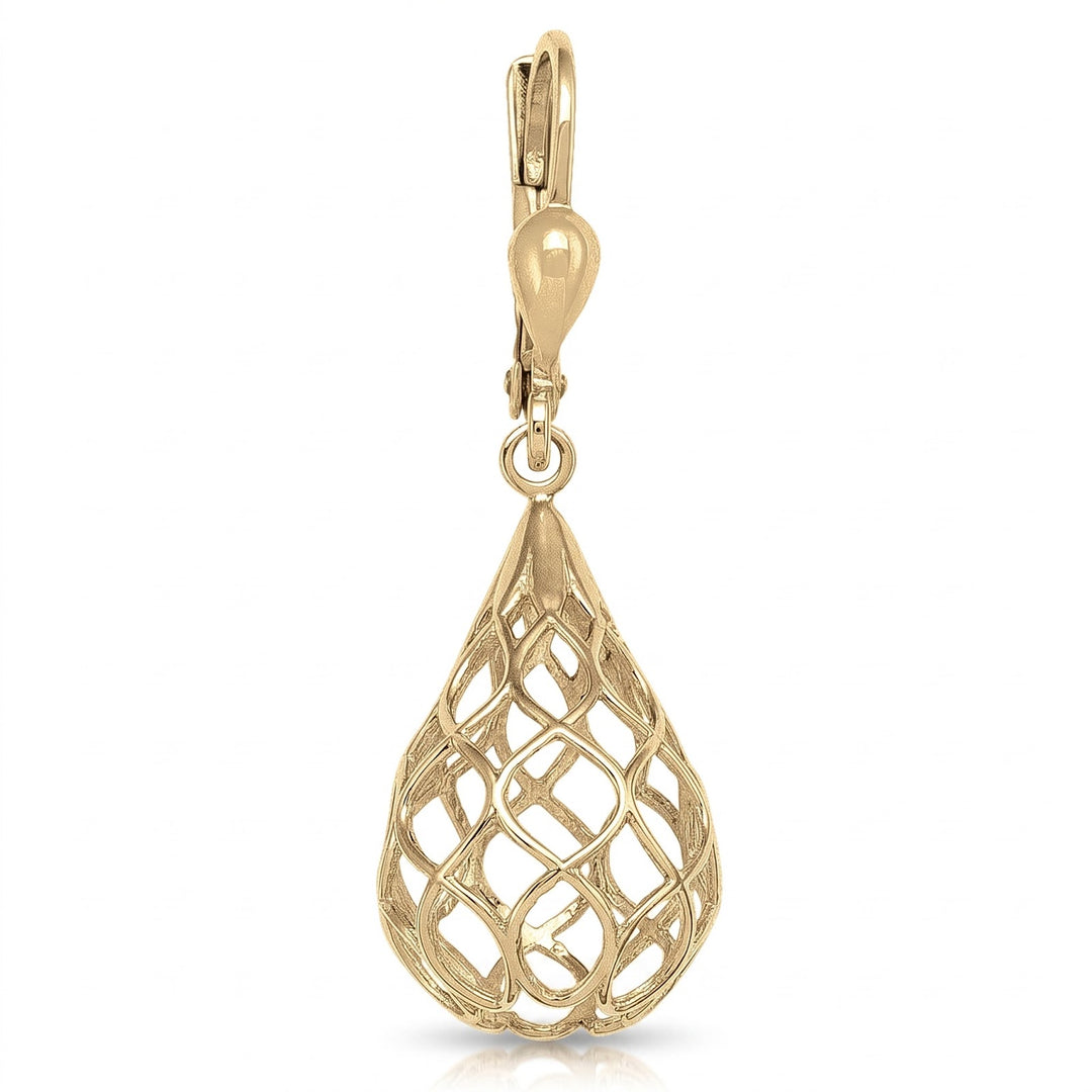 Yellow Gold Tear Drop Fancy Filigri Earrings