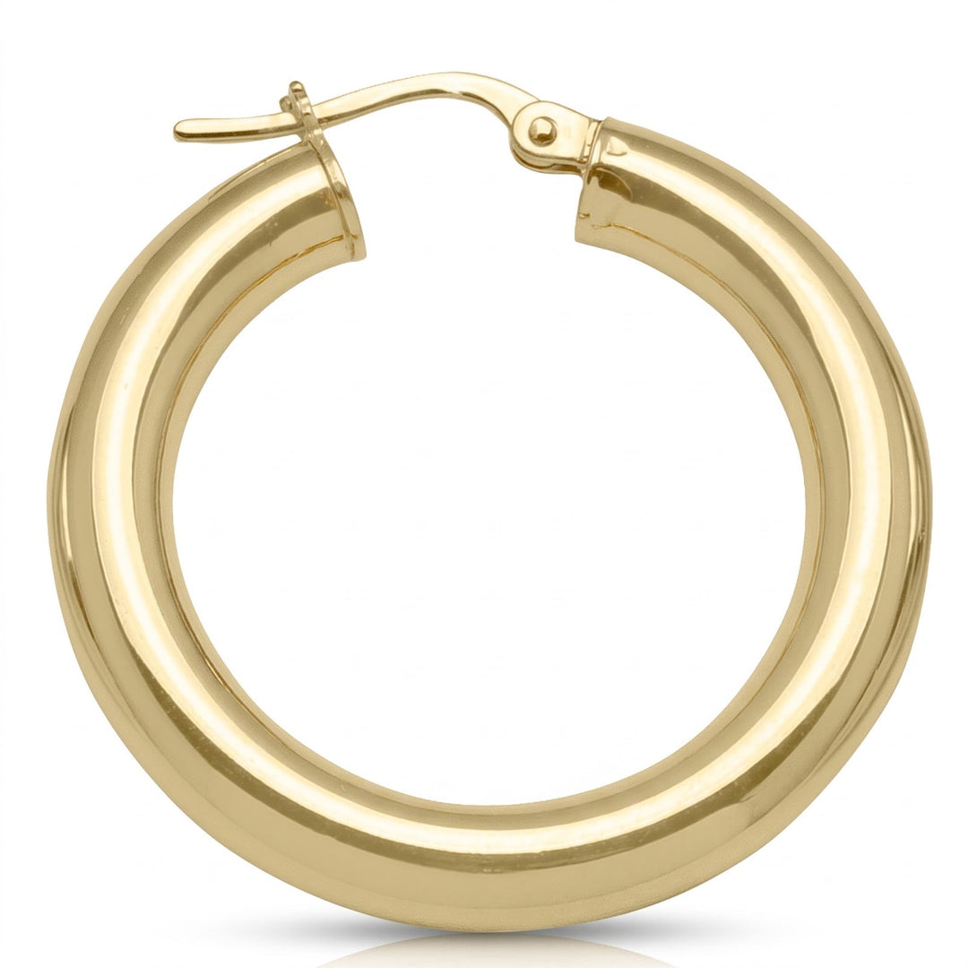 Yellow Gold High Polish Plain 4mm Tube Hoop Earrings, 27.4mm
