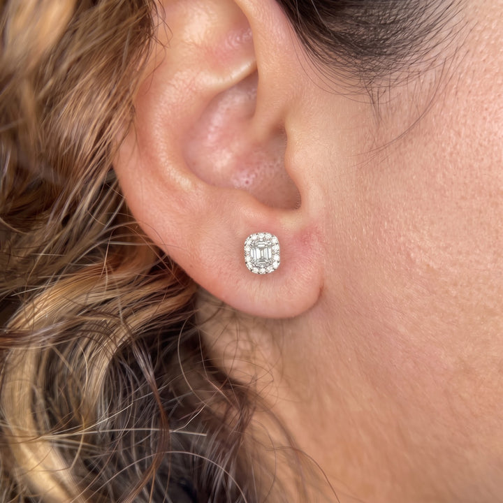 10k white gold lab diamond halo stud worn on the ear