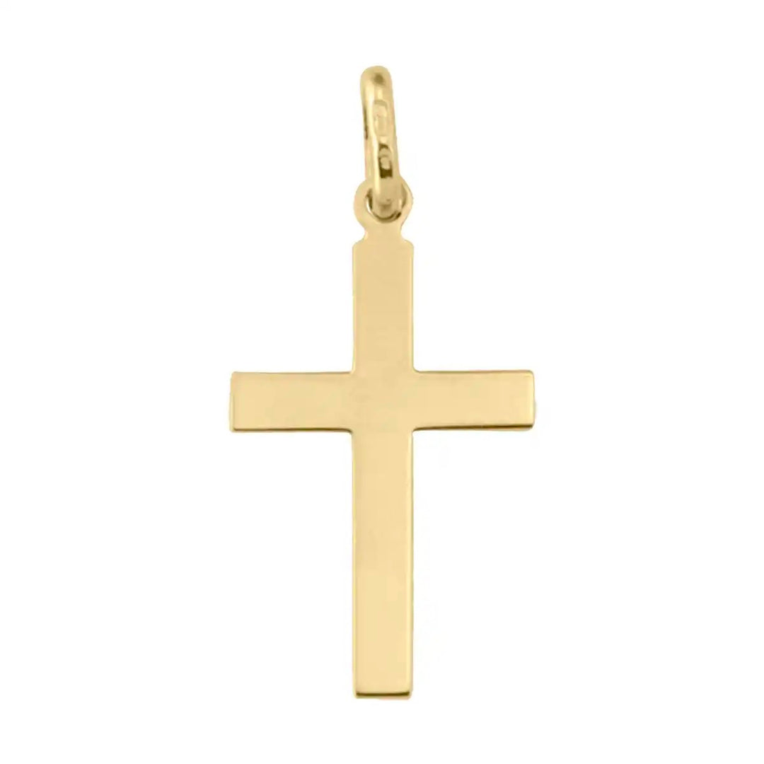 Minimal Latin Yellow Gold Cross Pendant on white background