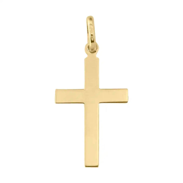 Minimal Latin Yellow Gold Cross Pendant on white background