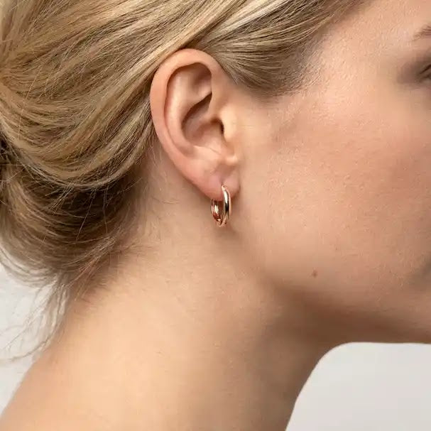 Pink Gold Hoop Earrings, 18.4mm - worn on ear