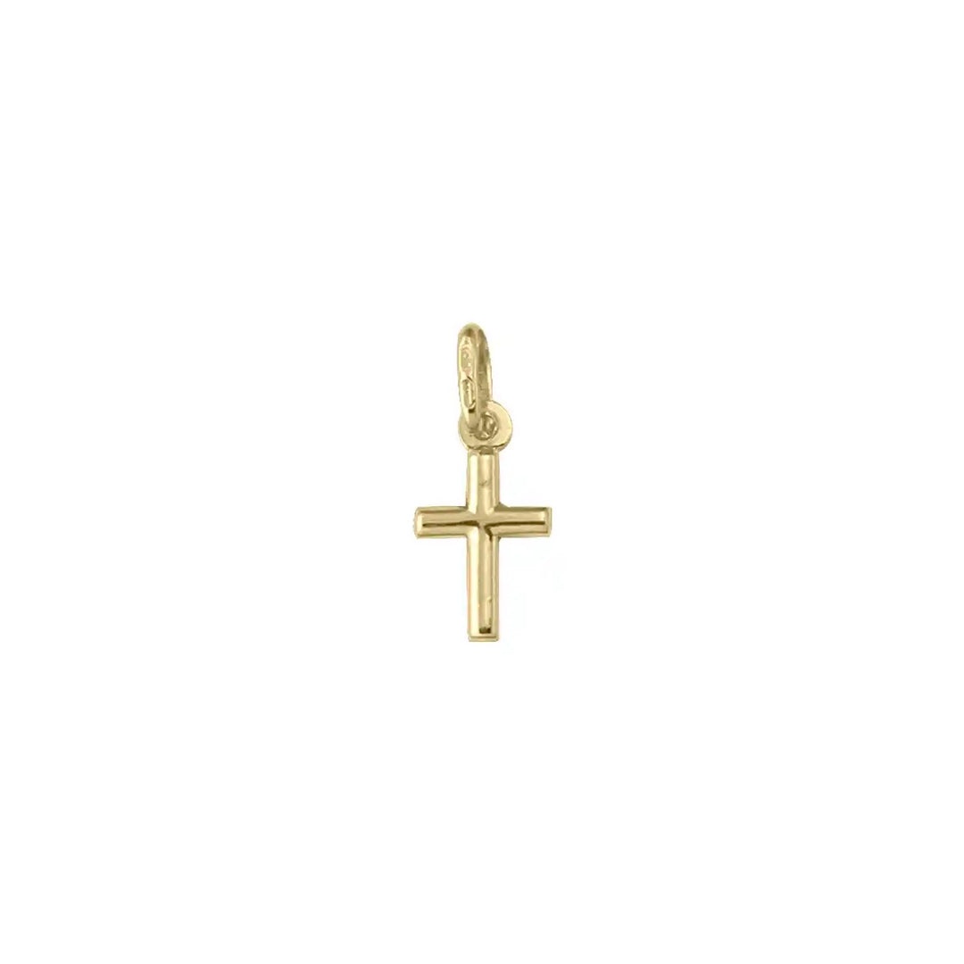 Minimal Latin Yellow Gold Cross Pendant on white background