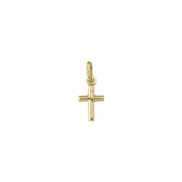 Minimal Latin Yellow Gold Cross Pendant on white background