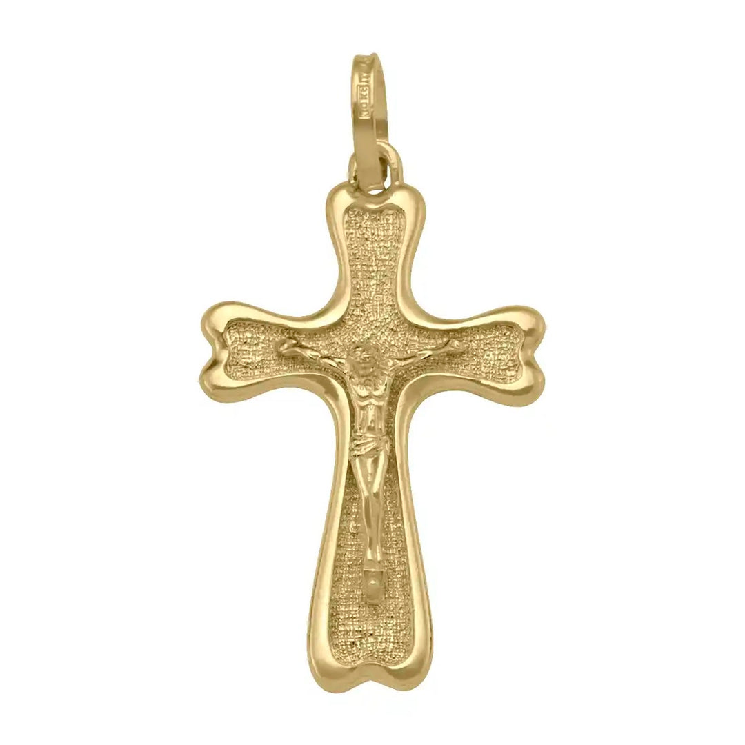 Flared Crucifix Yellow Gold Cross Pendant on white background