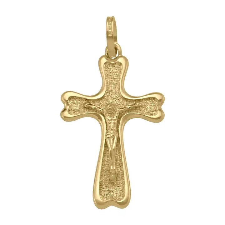 Flared Crucifix Yellow Gold Cross Pendant on white background