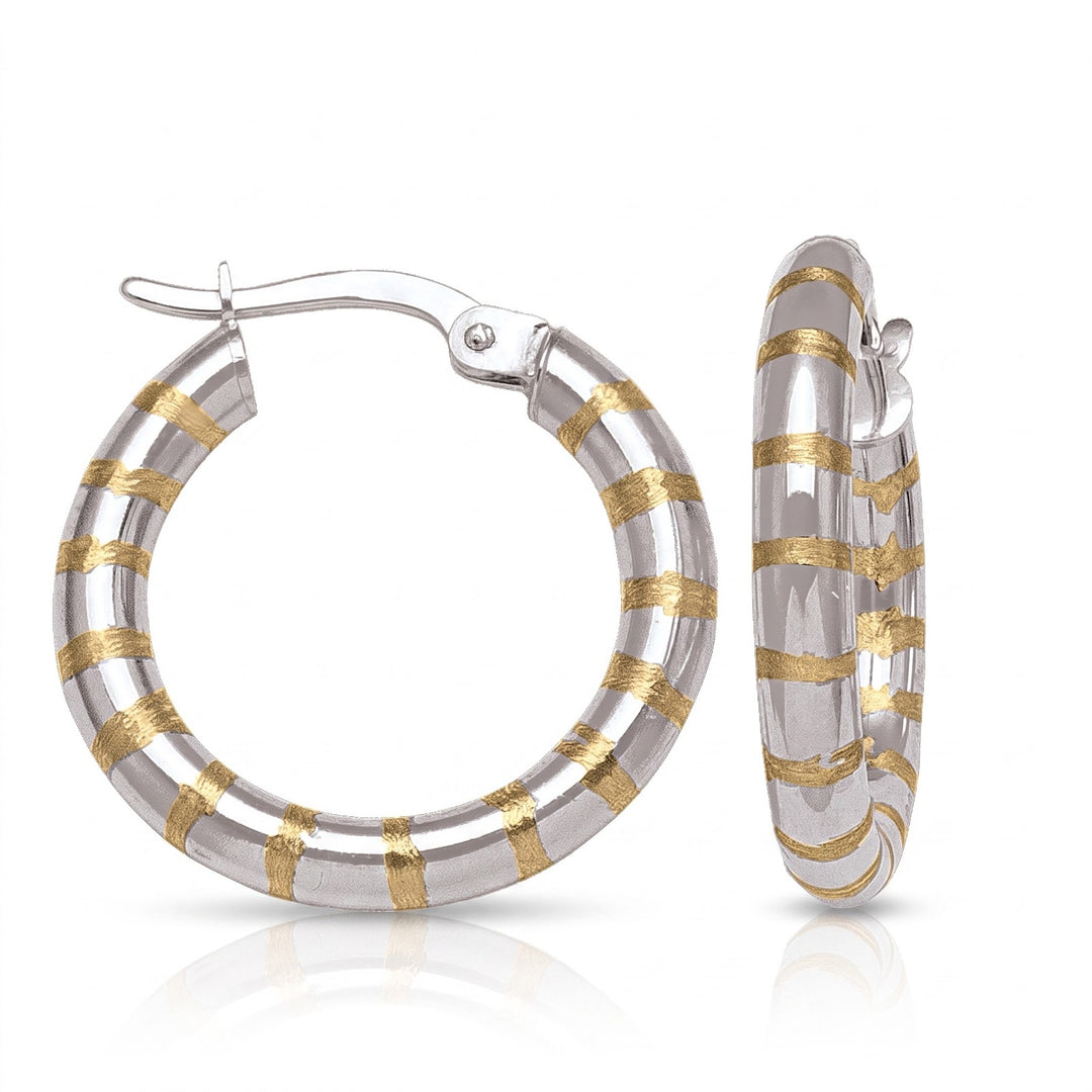 Two Tone Patterned Hoop Earrings, 20.7mm