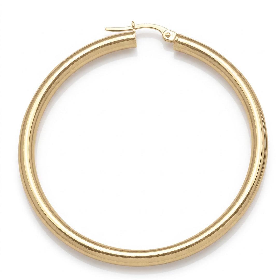 Yellow Gold High Polish Plain 3mm Tube Hoop Earrings, 45mm