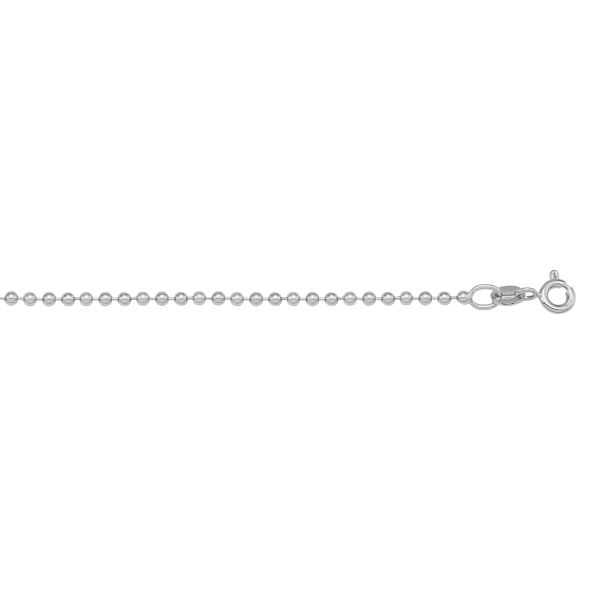 White Gold Solid Bead/Ball Chain Necklace — 1.2mm