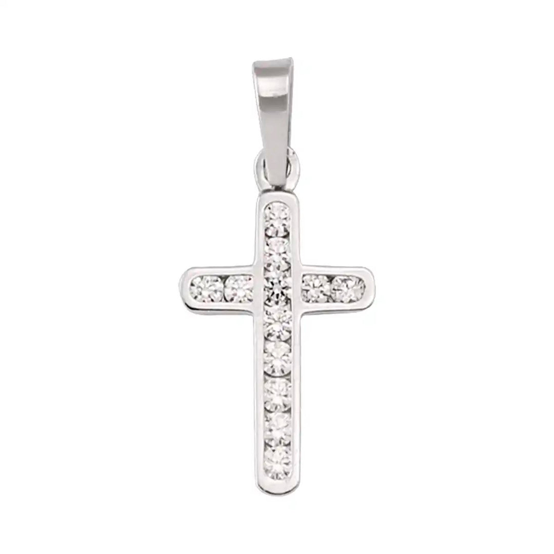 Channel-Set Latin White Gold Cross Pendant on white background