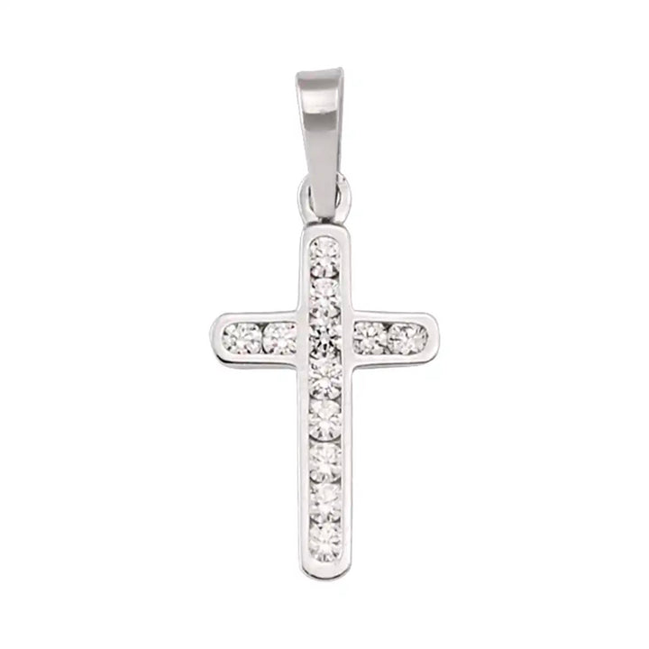 Channel-Set Latin White Gold Cross Pendant on white background