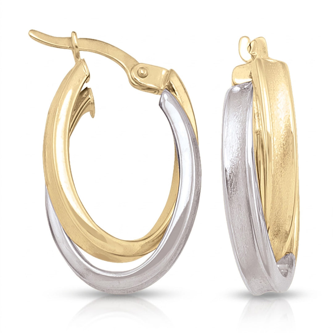 Two Tone Fancy Oval Hoop Earrings, 12.9mm