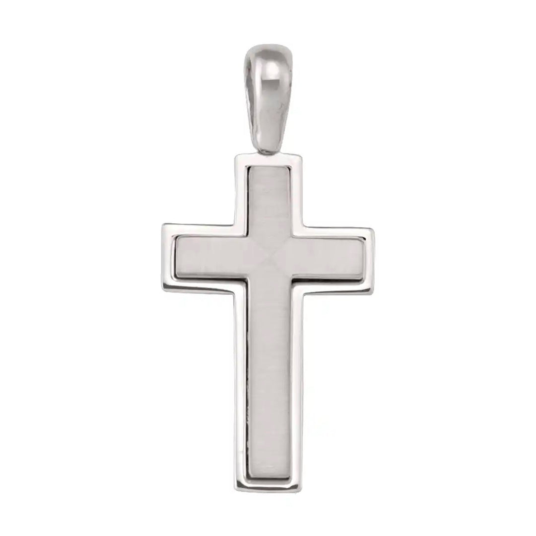 Framed Latin White Gold Cross Pendant on white background