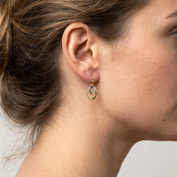 Two Tone Fancy Drop Earrings - worn on ear