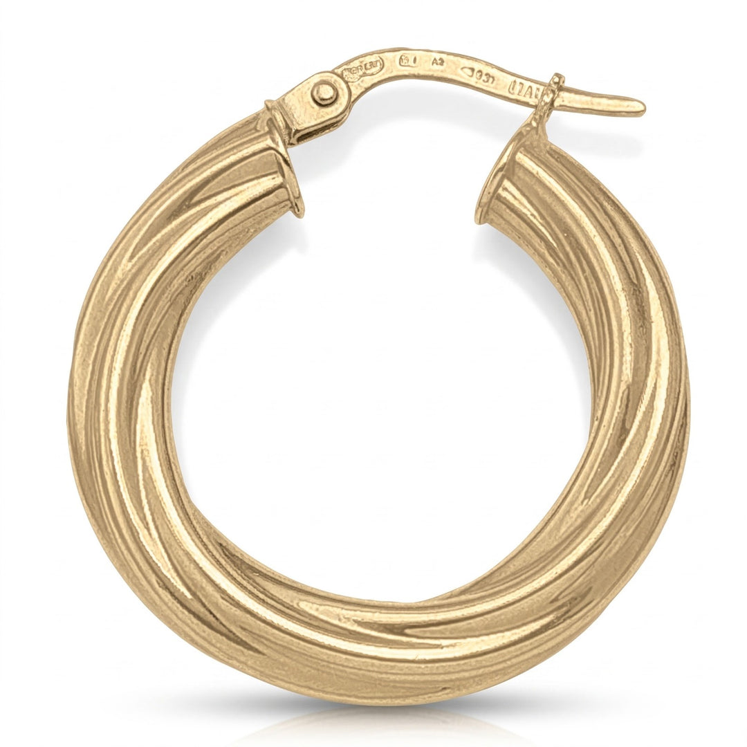 Yellow Gold Twisted 4mm Tube Hoop Earrings, 22.4mm