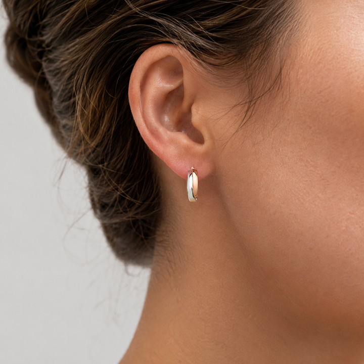 Pink And White Gold Fancy Hoop Earrings, 14.4mm - worn on ear