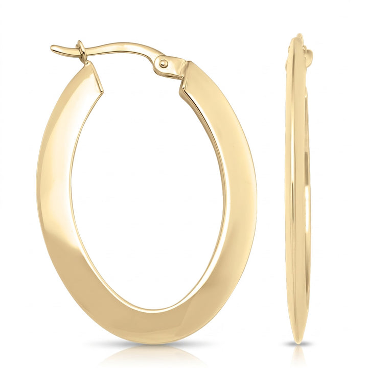 Yellow Gold Knife Edge Oval Hoop Earrings, 22.2mm