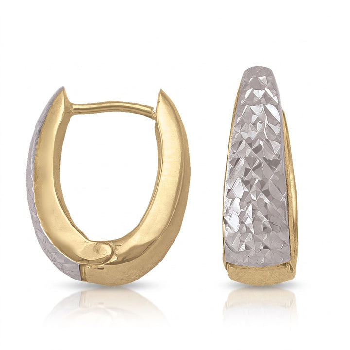 Two Tone Patterned Oval Huggie Earrings
