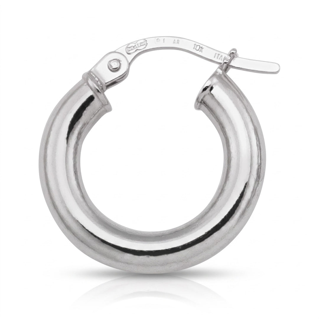 White Gold High Polish Plain 3mm Tube Hoop Earrings, 15.7mm