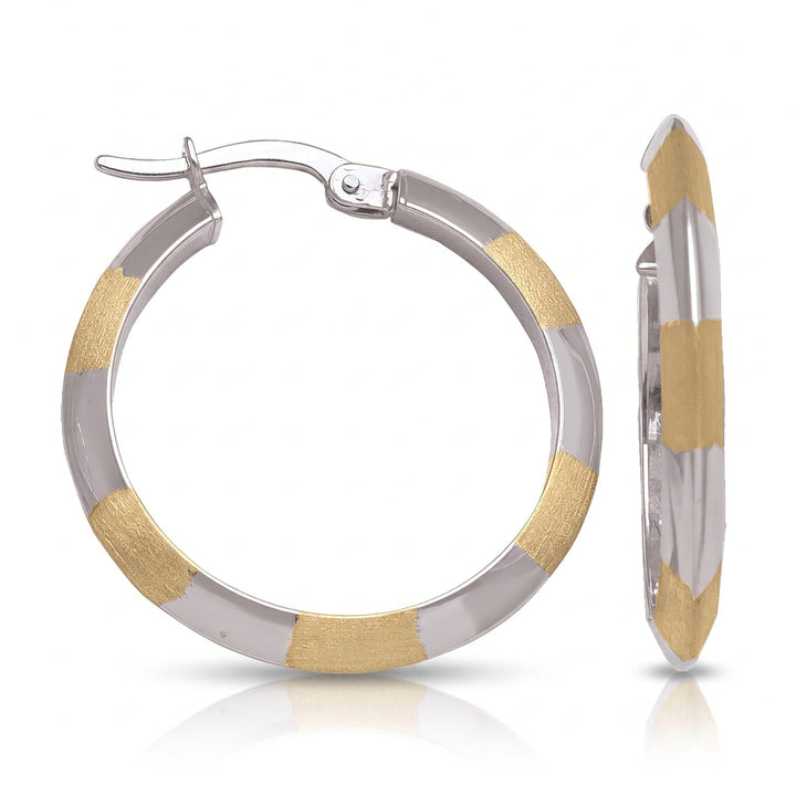 Two Tone Patterned Knife Edge Hoop Earrings, 24.3mm