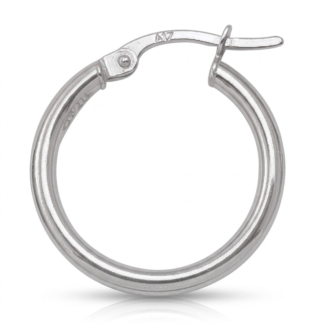 White Gold High Polish Plain 2mm Tube Hoop Earrings, 18.7mm